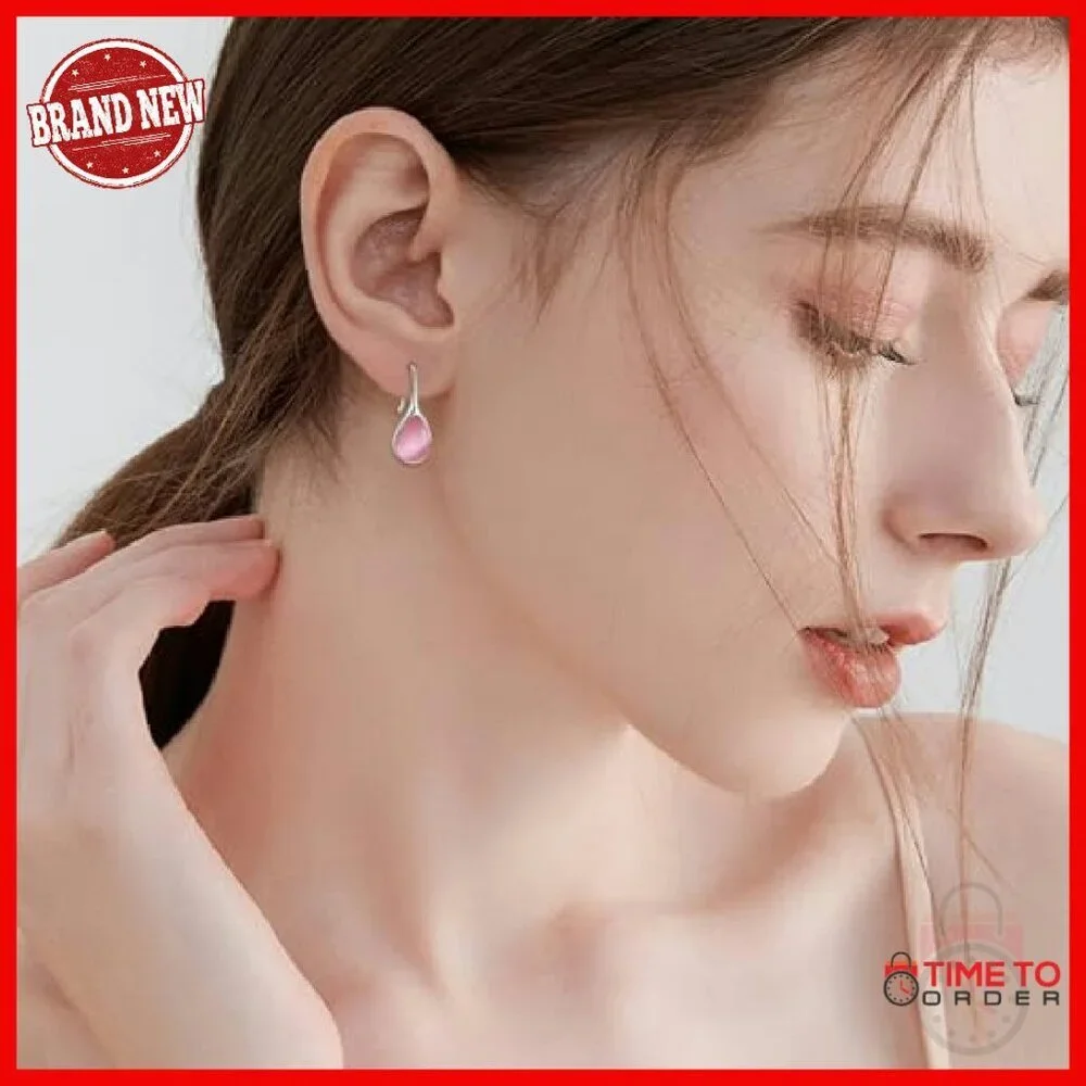 925 Sterling Silver Teardrop Earrings Pull-Through Dangle Elegant Gift